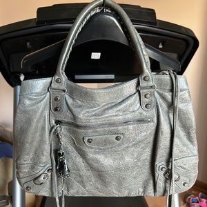 BALENCIAGA 2004 Grey Purse with Pewter (Silver) HW w/FREE Bag Charm